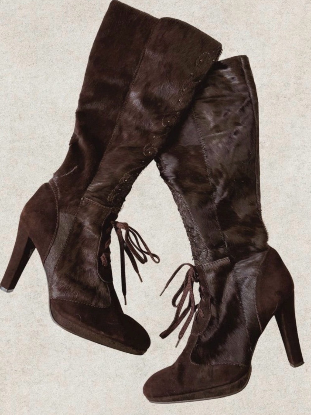 Promod Brown Lace-Up High Heel Knee Boots